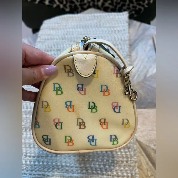 Dooney & Bourke Cream Satchel with Multicolor Logo - Picture 4 of 7